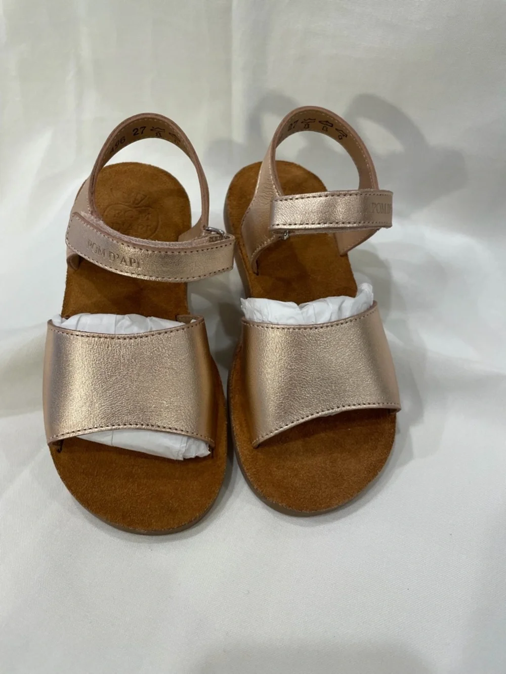Pom d’Api Kids Metallic Rose Gold Sandals with Hook-and-Loop Strap
